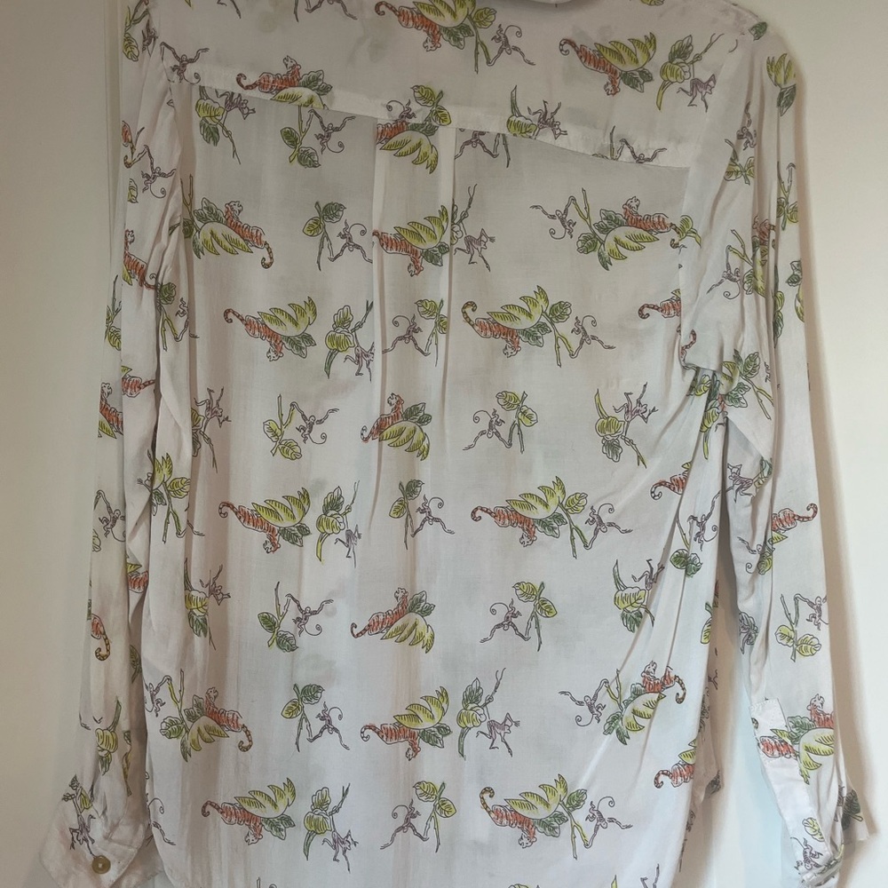 Anthropologie White Green Long Sleeve Button Down Shirt - Picture 3 of 4